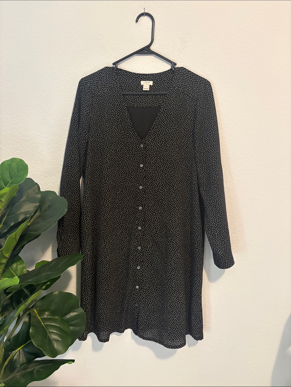 J. Crew Black Long-Sleeve Button-Front Polka Dot Tunic Dress - Picture 1 of 5